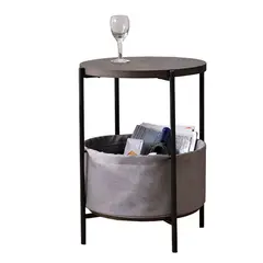 OKAY - Mesa De Centro Redonda Auxiliar De Madera Y Acero 2 Niveles