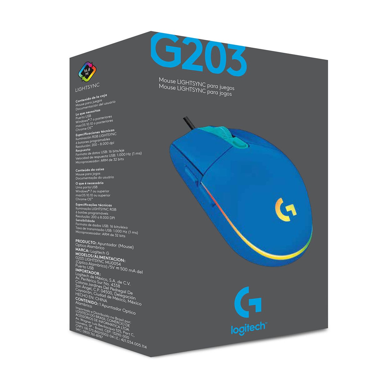 LOGITECH - MOUSE G203 LIGHTSYNC BLUE Open box