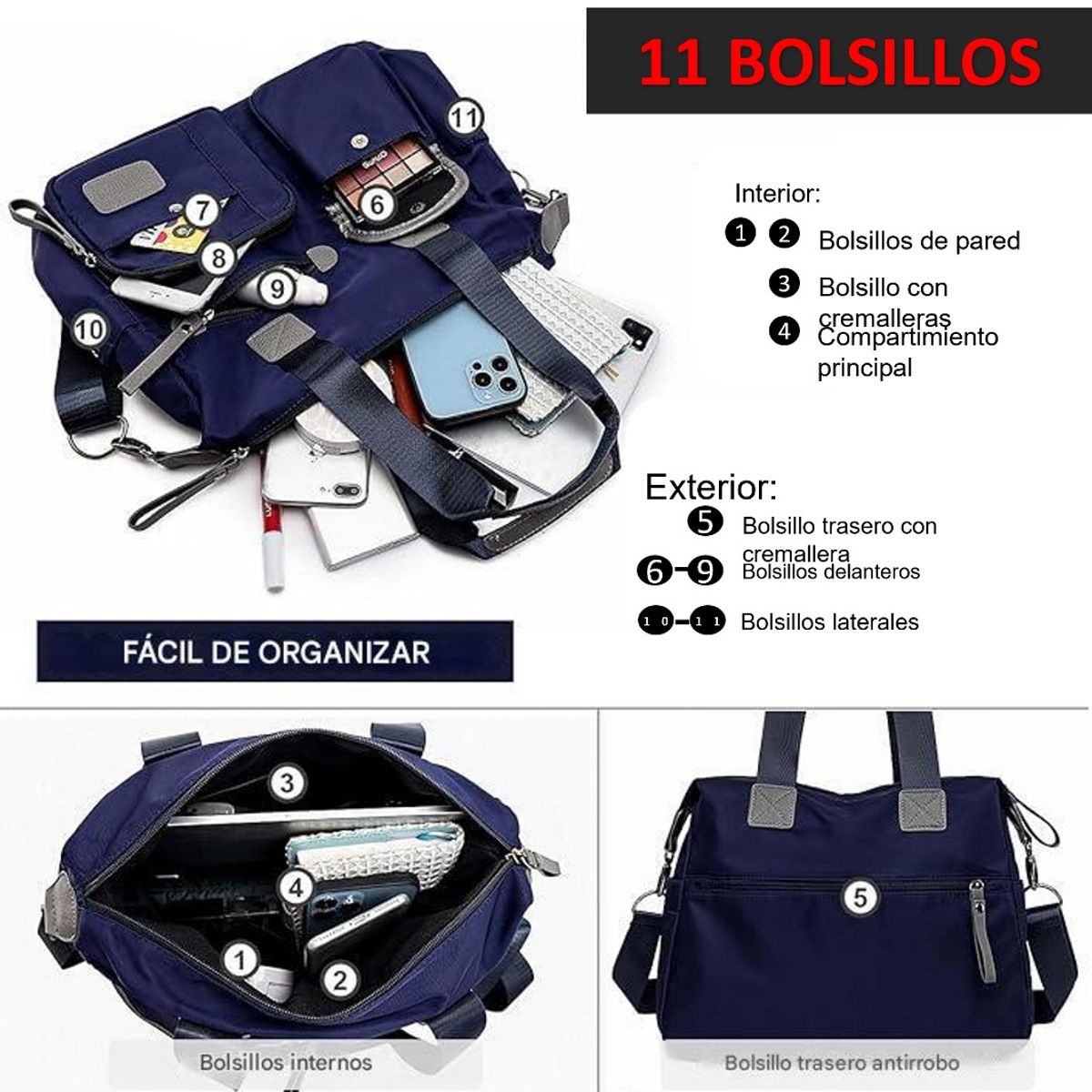 GENERICO - Bolso Mujer Verano Tote Bag Playa Lona Juvenil Deportivo Viaje Mano Hombro Playero Grande Capacidad