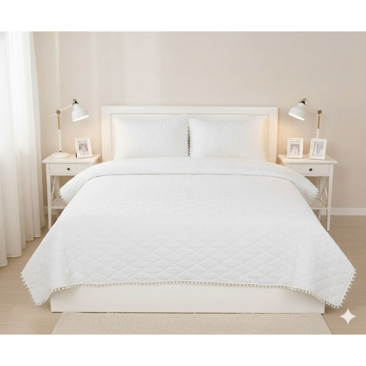 GENERICO - CUBRECAMA DE VERANO POMPOM 1.5 PLAZA UNICOLOR MODERNO ELEGANTE DECORATIVO TF.