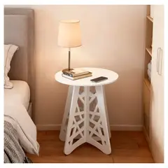 IRM - Mesa De Centro Minimalista Redonda Decorativa Blanca Liviana Blanco