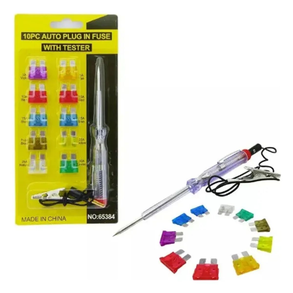 GENERICO - Kit Fusibles Automotriz + Probador De Corriente 11 Piezas