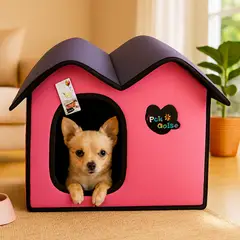GENERICO - Casa cama plegable de mascotas perro o gato ROSA