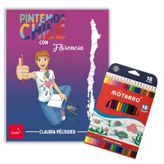 FLORENCIA Y SUS AVENTURAS - Libro para colorear - Pintemos Chile con Florencia + 18 lápices de colores
