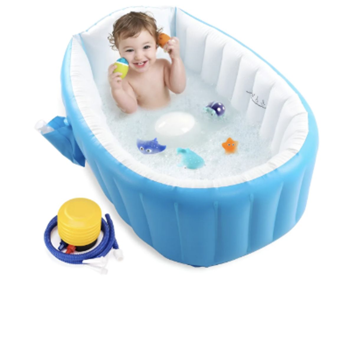 GENERICO - Tina Bañera Inflable Plegable Portátil Para Bebécon Inflador Azul.