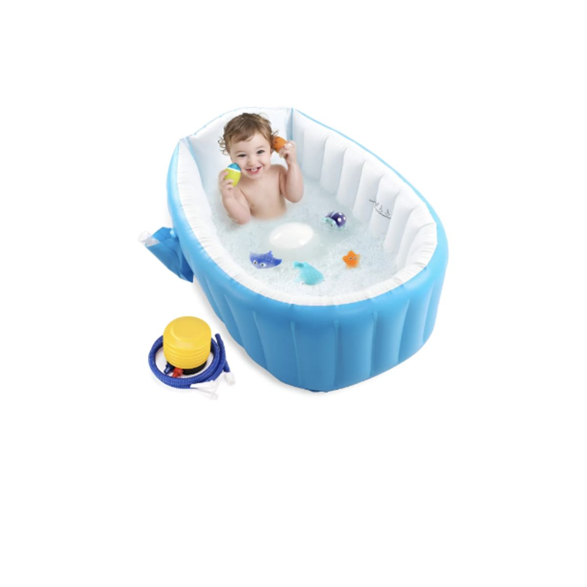 GENERICO - Tina Bañera Inflable Plegable Portátil Para Bebécon Inflador Azul.
