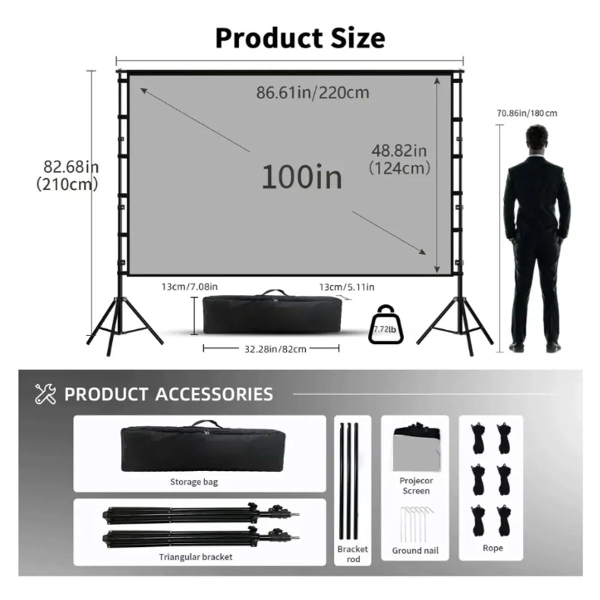 GENERICO - Telón Mural De Proyector Pantalla Con Soporte 16:9 Hd 100