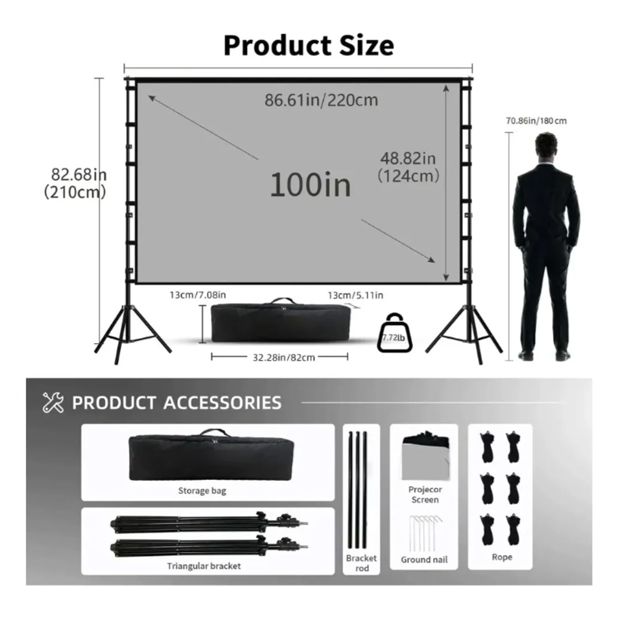 GENERICO - Telón Mural De Proyector Pantalla Con Soporte 16:9 Hd 100