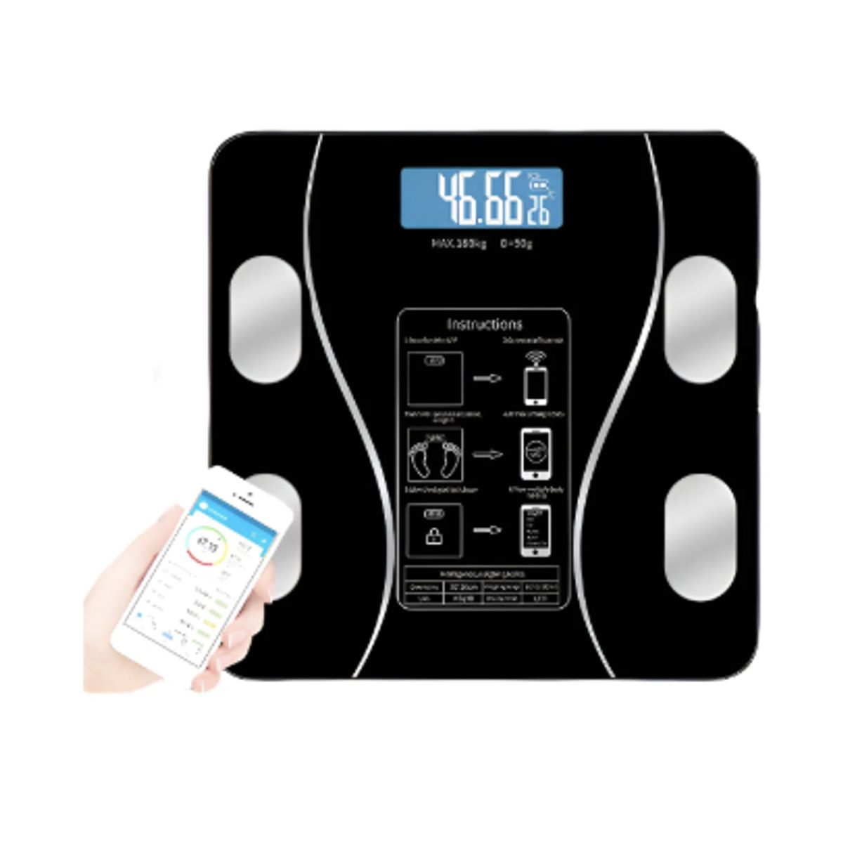 GENERICO - Balanza Pesa Digital Bluetooth Inteligente App Smart Negro