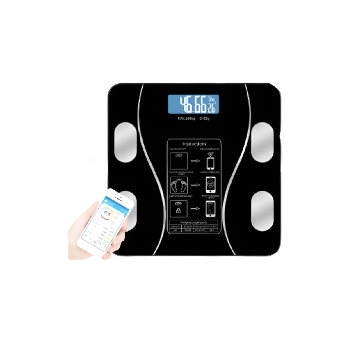 GENERICO - Balanza Pesa Digital Bluetooth Inteligente App Smart Negro