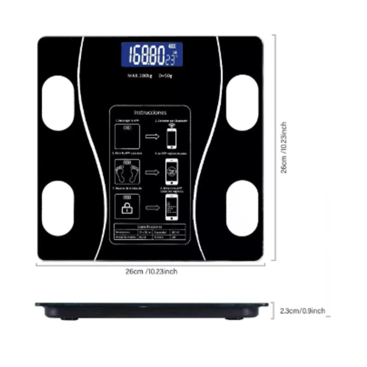 GENERICO - Balanza Pesa Digital Bluetooth Inteligente App Smart Negro