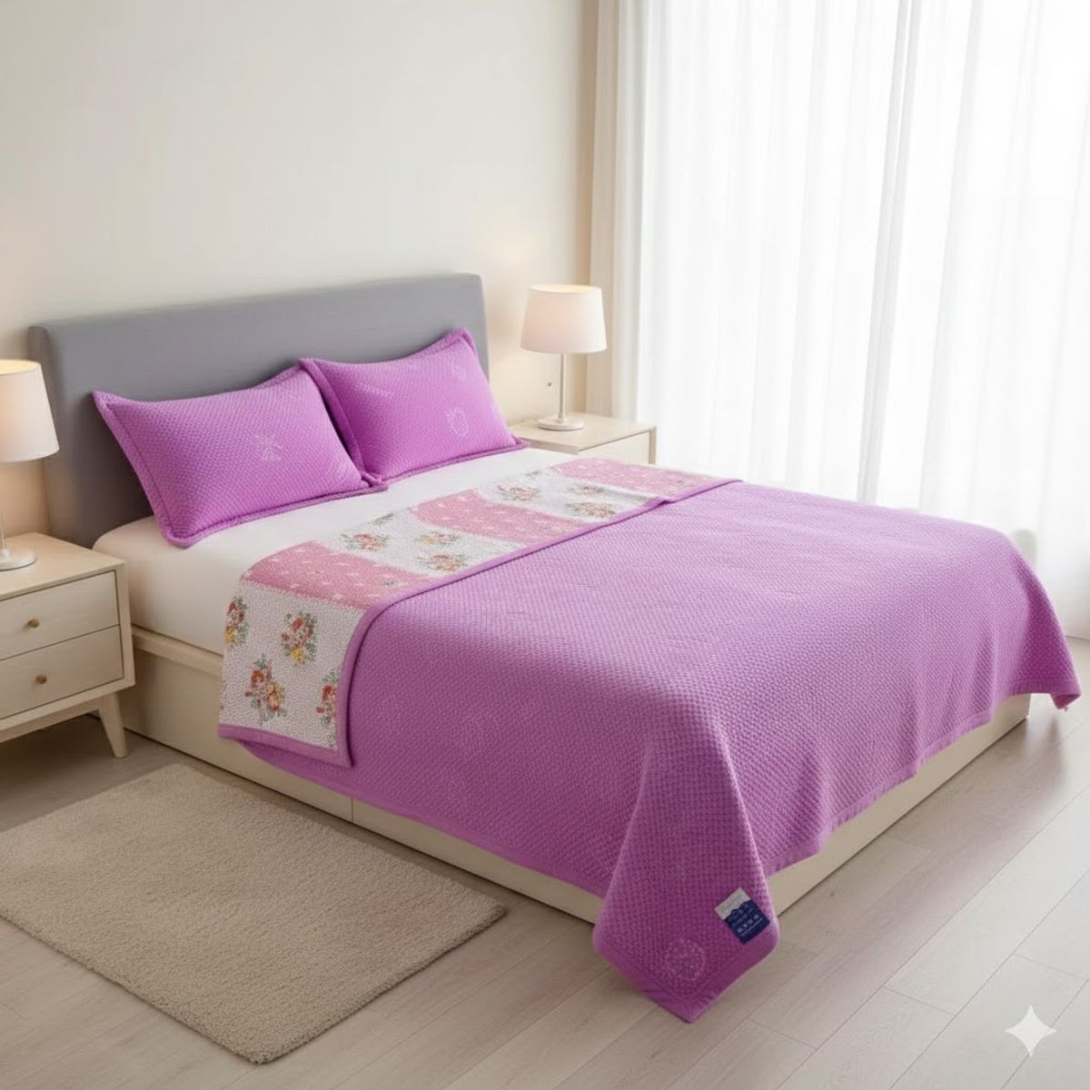 GENERICO - CUBRECAMA DE VERANO PLUSH POR UN LADO QUILT OTRO LADO 2 PLAZA TF