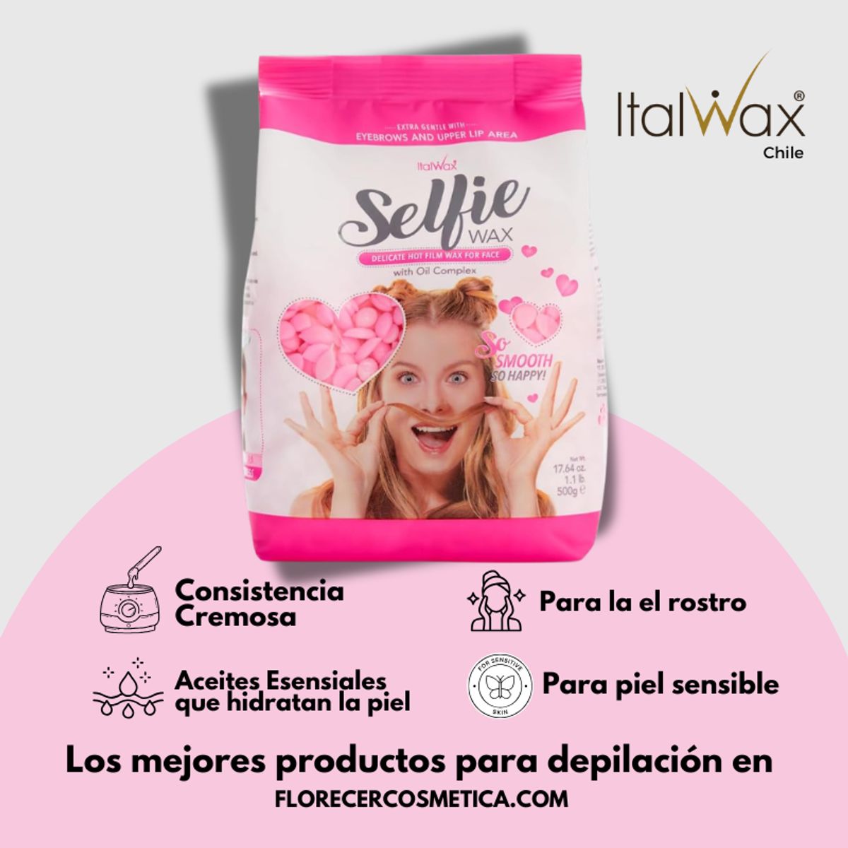 ITALWAX - Cera Selfie Italwax  Cera Elástica Facial con Aceites Esenciales 500g