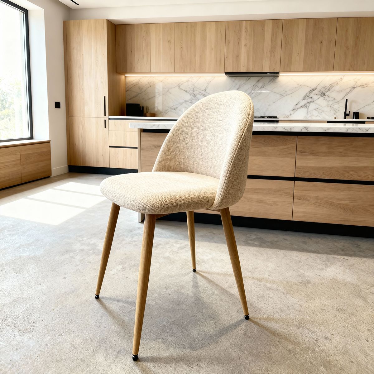 VENHOOUSE - Silla Comedor Moderna Acolchada Metal Sora Venhoouse Lino Beige