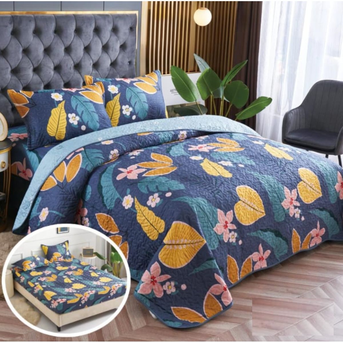 GENERICO - CUBRECAMA JUEGO DE 5 PIEZAS  QUILT VERANO HERMOSOS DISEÑOS 2 PLAZA TF
