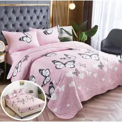 GENERICO - CUBRECAMA JUEGO DE 5 PIEZAS QUILT VERANO HERMOSOS DISEÑOS 2 PLAZA TF