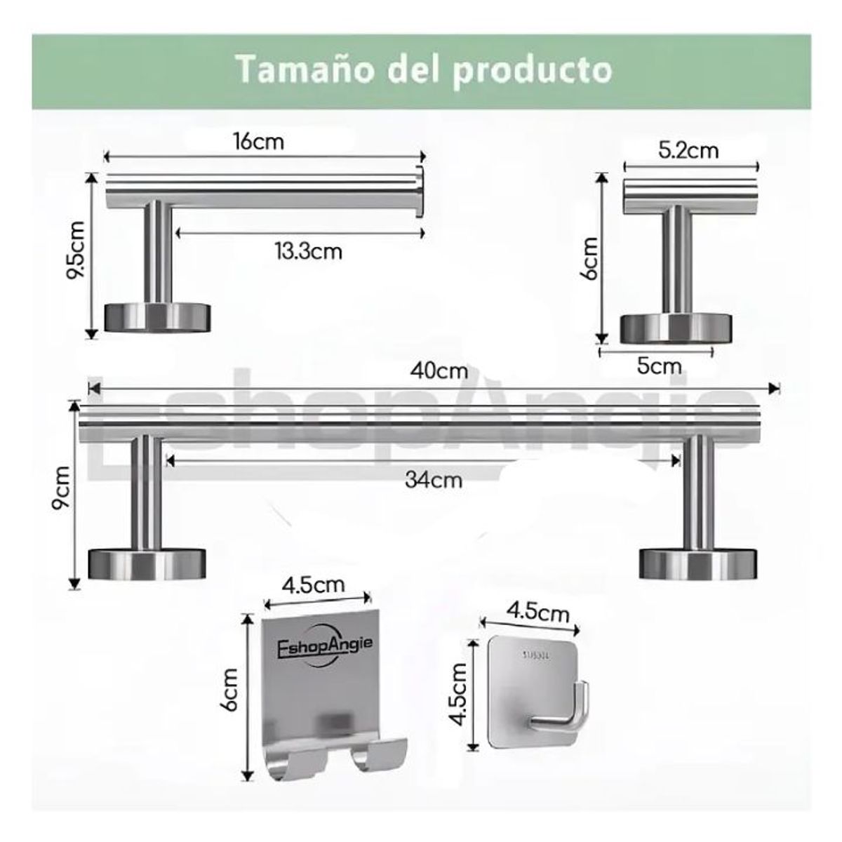 GENERICO - Juego Set 9 Accesorios Para Baño Acero Inoxidable