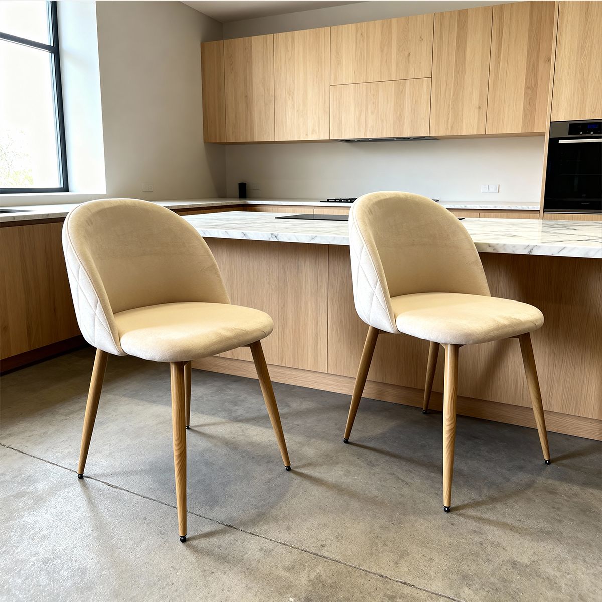 VENHOOUSE - Pack 2 Silla Comedor Moderna Acolchada Metal Sora Venhoouse Velvet Beige