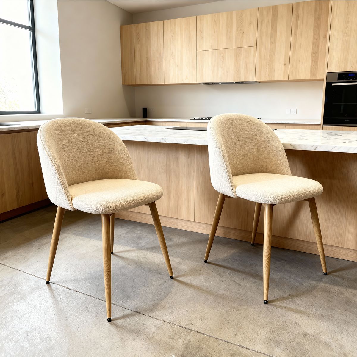 VENHOOUSE - Pack 2 Silla Comedor Moderna Acolchada Metal Sora Venhoouse Lino Beige