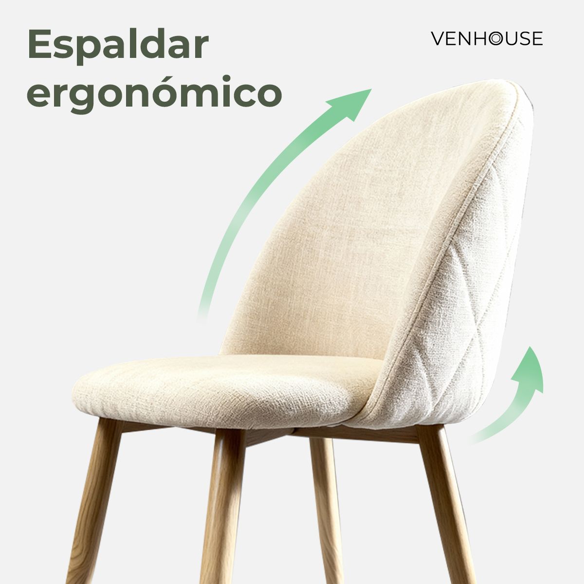VENHOOUSE - Pack 2 Silla Comedor Moderna Acolchada Metal Sora Venhoouse Lino Beige
