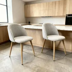 VENHOOUSE - Pack 2 Silla Comedor Moderna Acolchada Metal Sora Lino Gris