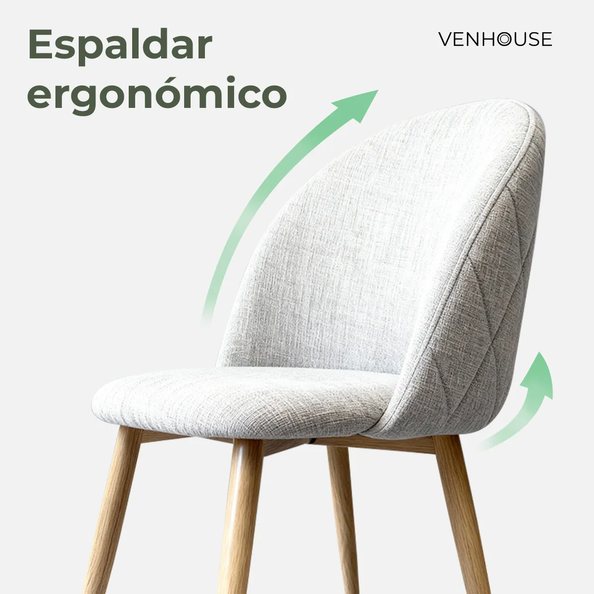 VENHOOUSE - Pack 2 Silla Comedor Moderna Acolchada Metal Sora Venhoouse Lino Gris