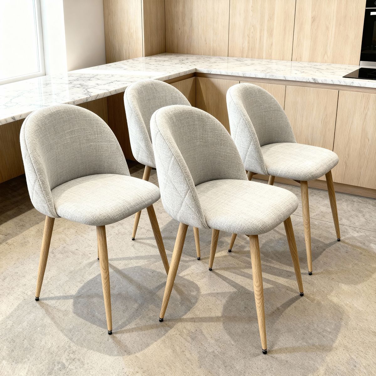 VENHOOUSE - Pack 4 Silla Comedor Moderna Acolchada Metal Sora Venhoouse Lino Gris