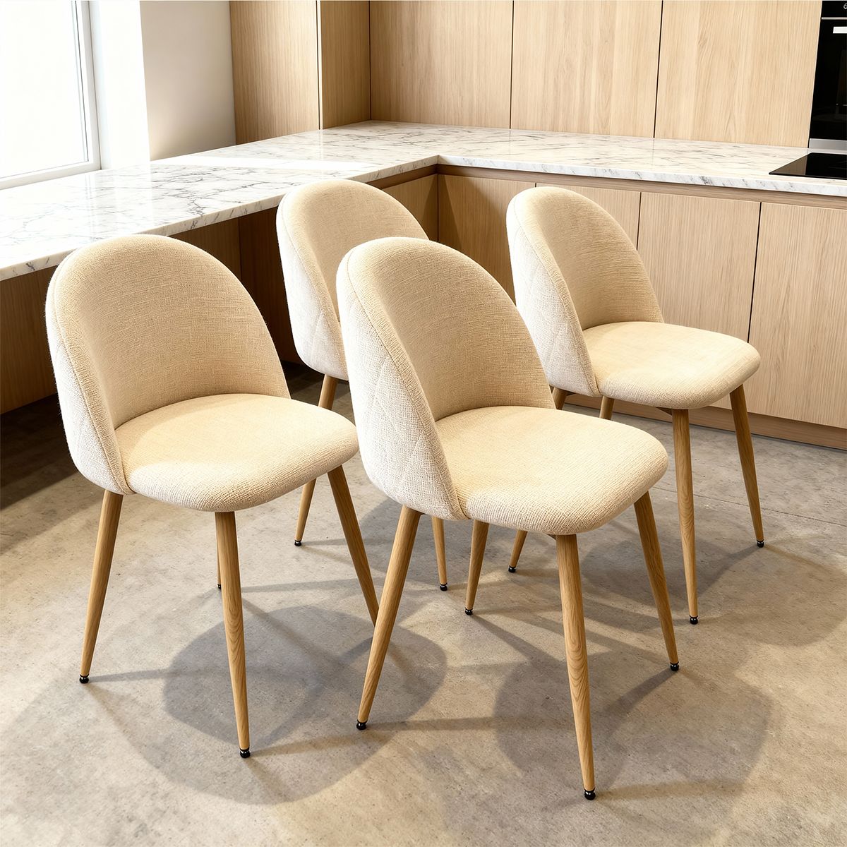 VENHOOUSE - Pack 4 Silla Comedor Moderna Acolchada Metal Sora Venhoouse Lino Beige