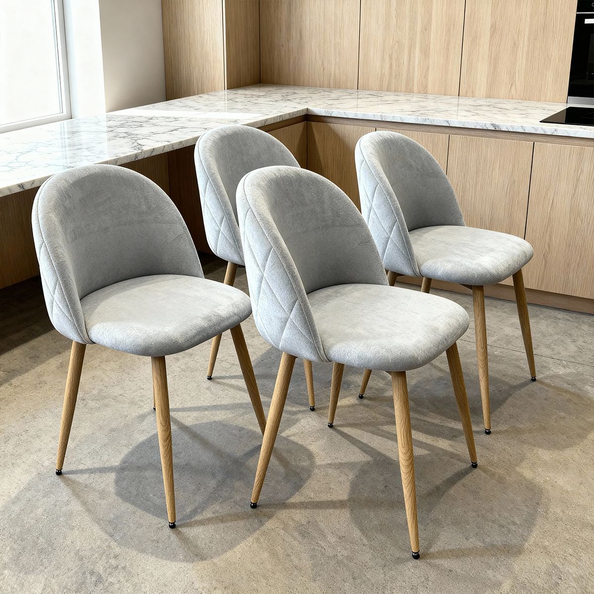 VENHOOUSE - Pack 4 Silla Comedor Moderna Acolchada Metal Sora Venhoouse Velvet Gris
