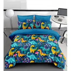 GENERICO - CUBRECAMA 5D 1.5 PLAZA CON TIERNO DISEÑO DINO AZUL TELA QUILT VERANO TF