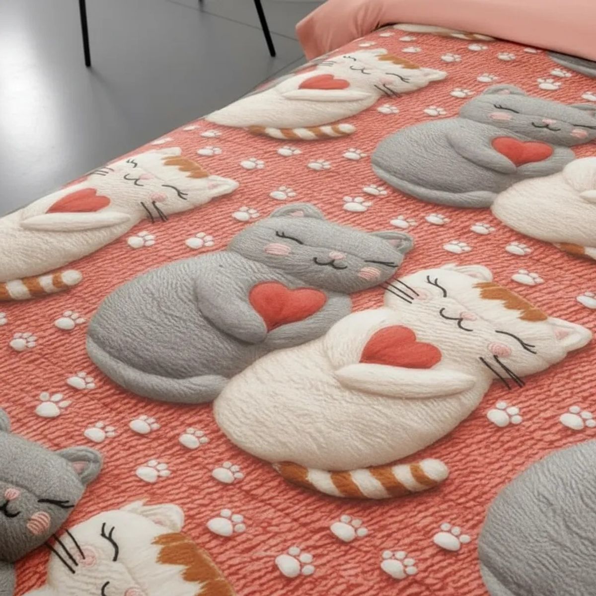 GENERICO - CUBRECAMA 1.5 PLAZA CON TIERNO GATITOS ROSA 5D TELA QUILT VERANO TF