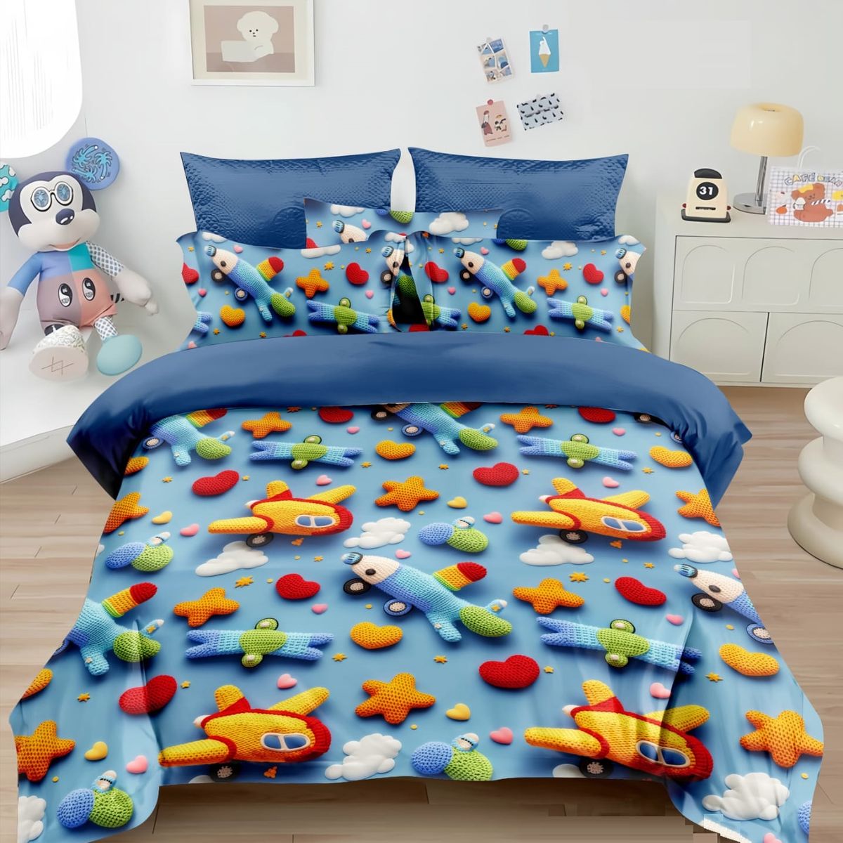 GENERICO - CUBRECAMA 1.5 PLAZA AVIONES  DISEÑO 5D TELA QUILT VERANO TF