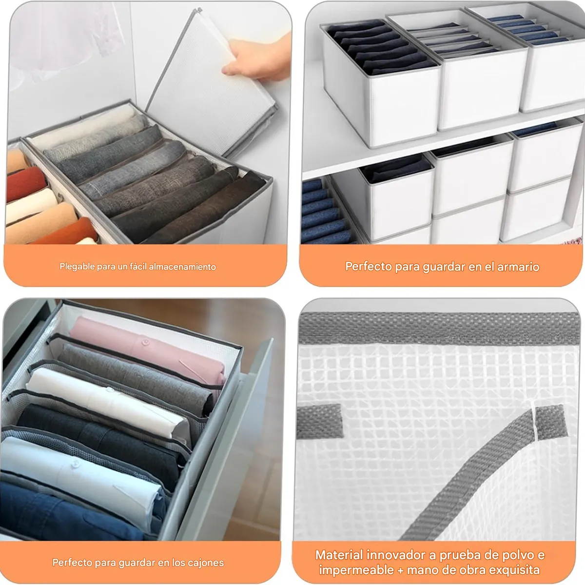 GENERICO - 6 X Cajas Almacenamiento Plegable Organizadoras Con Asas Para Ropa Pantalón Polera 40x25x20cm