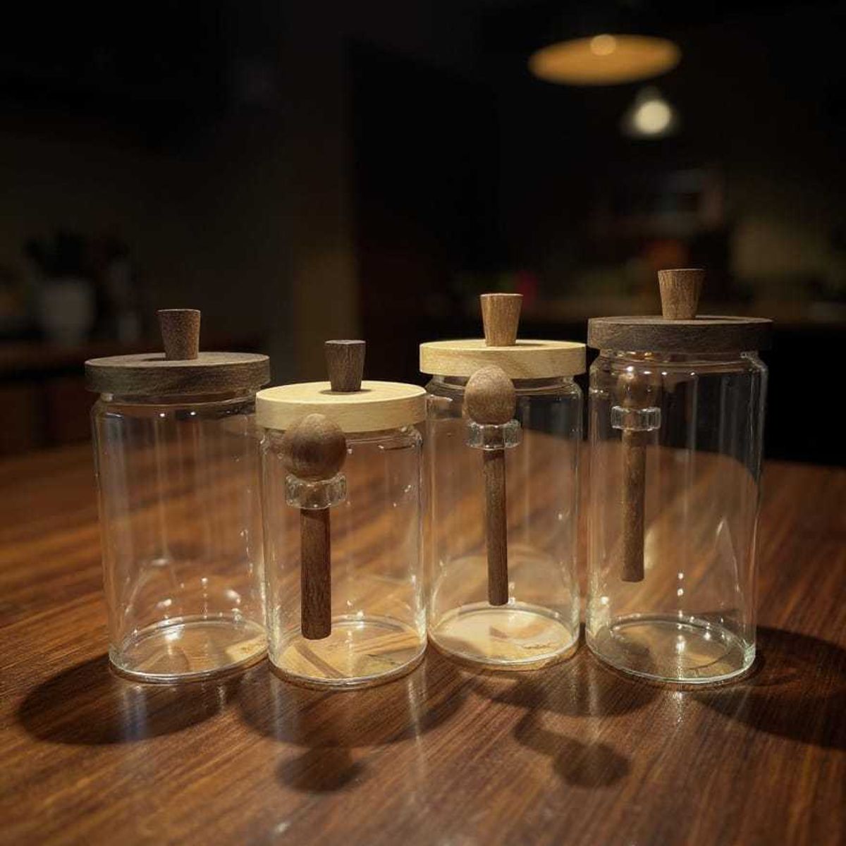 GENERICO - Set de 4 contenedores con tapa y cucharilla de bambu