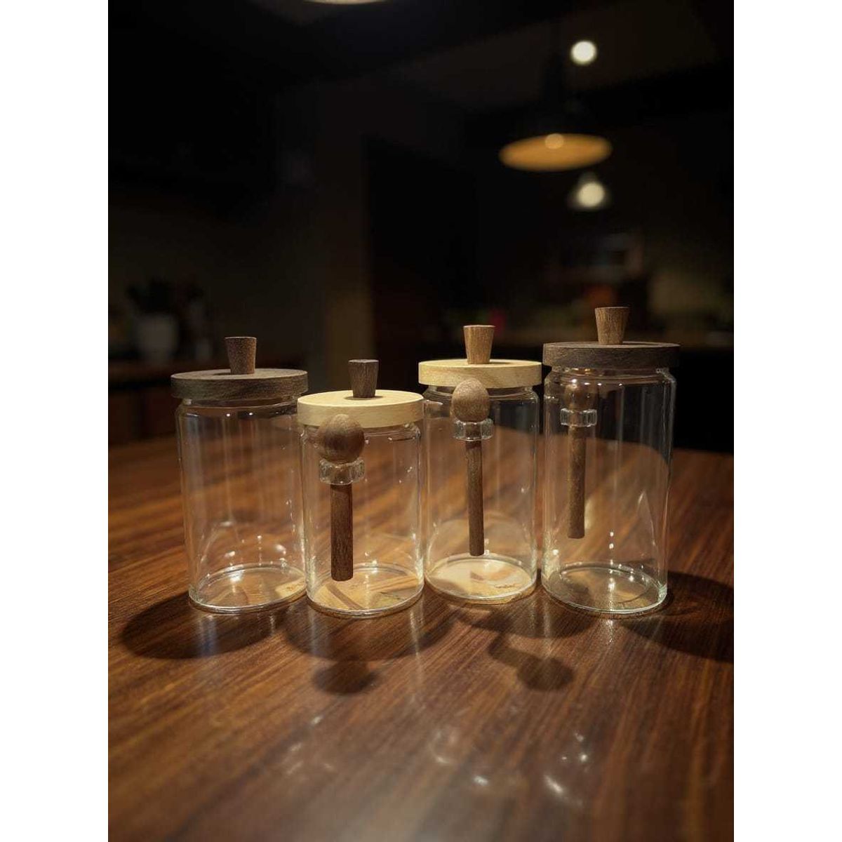 GENERICO - Set de 4 contenedores con tapa y cucharilla de bambu