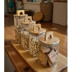 GENERICO - Set de 4 contenedores con tapa de bambu