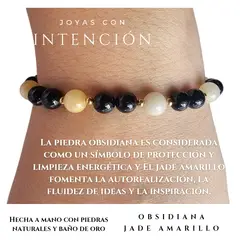 GENERICO - Pulsera con Piedra obsidiana y jade amarillo