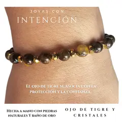 GENERICO - Pulsera con Piedra Ojo de Tigre y cristales