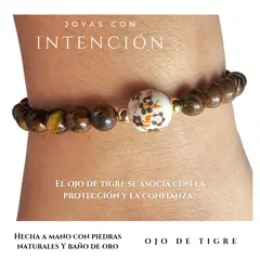 GENERICO - Pulsera con Piedra Ojo de Tigre y cerámica