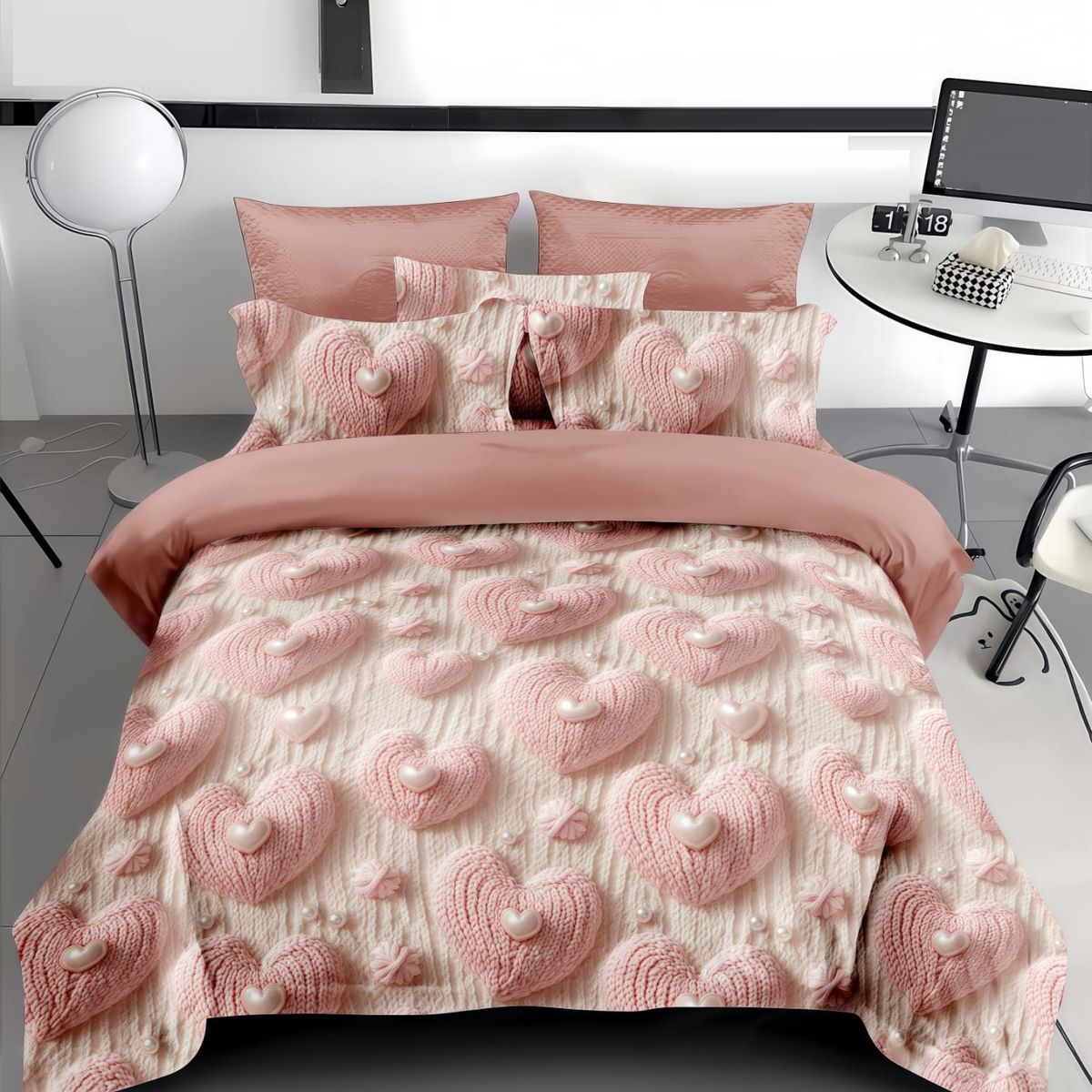 GENERICO - CUBRECAMA 5D 1.5 PLAZA CON TIERNO DISEÑO ROSA CORAZON TEJIDO TELA QUILT VERANO TF