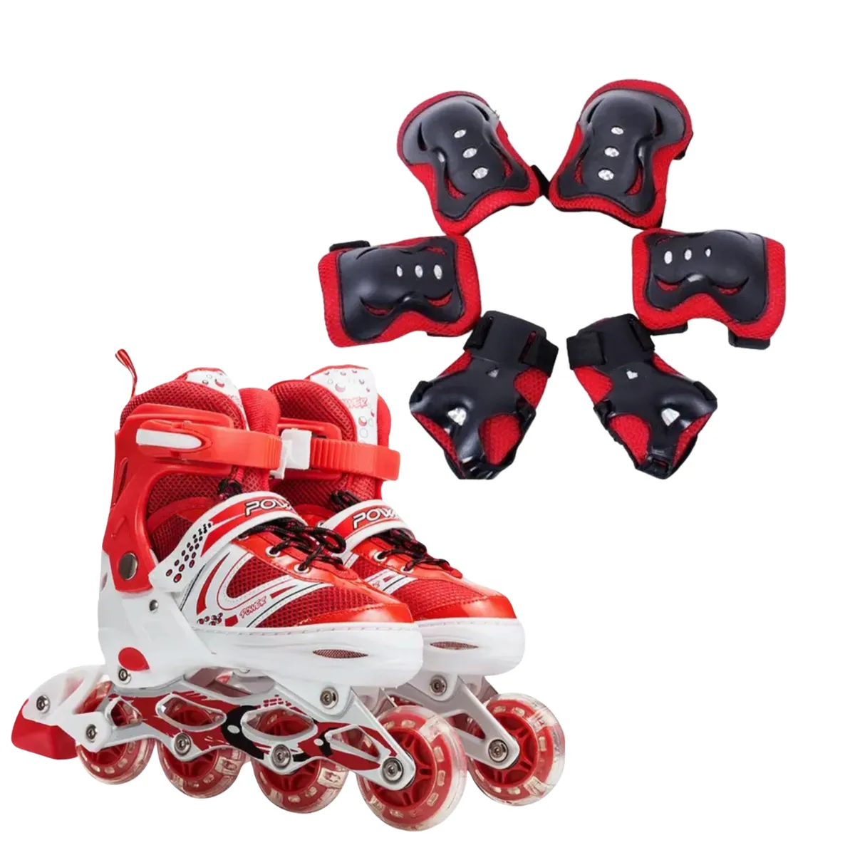 GENERICO - Patines Lineales Rojos M más Rodilleras Coderas y Manoplas