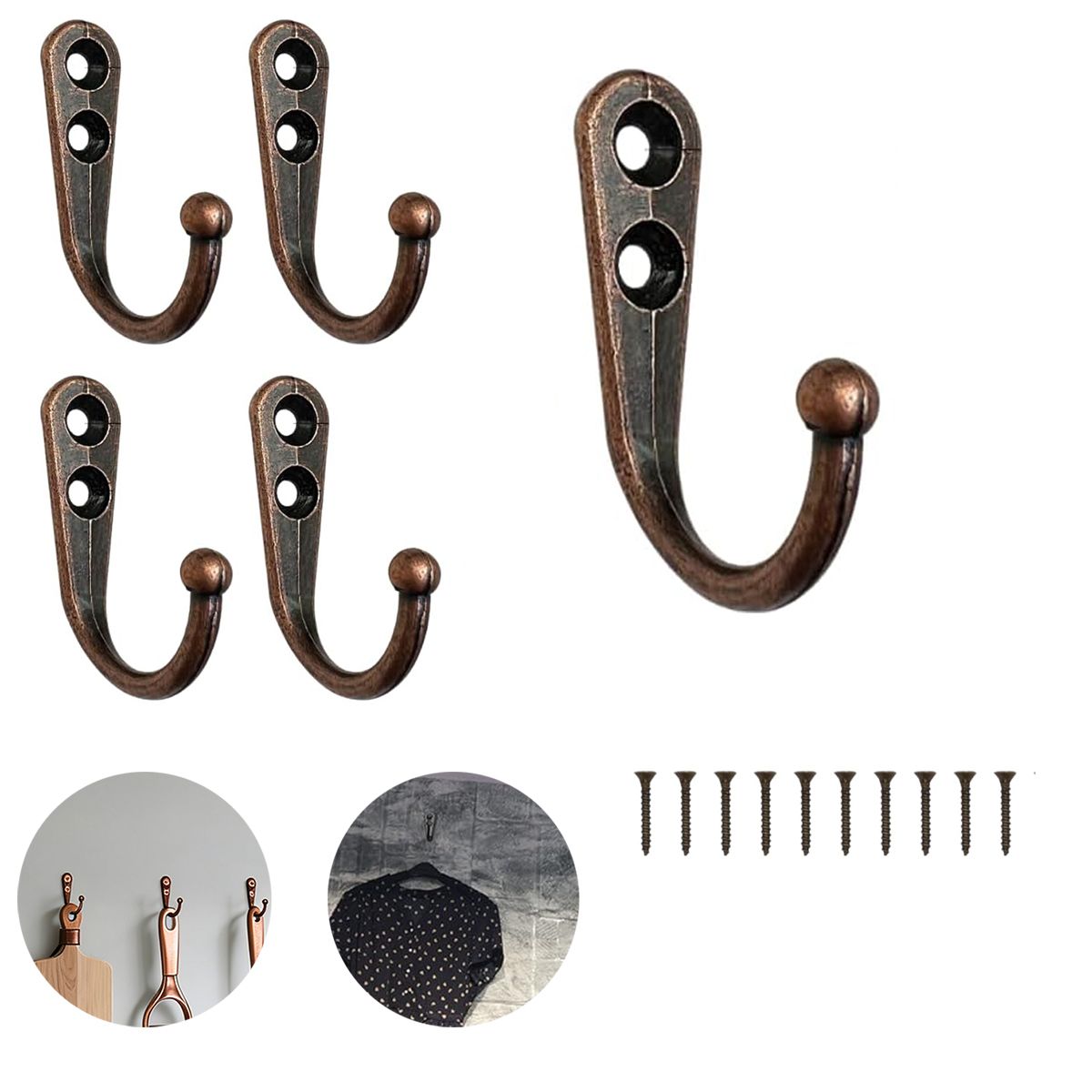 EINICIO - 5 Piezas Perchero Para Pared Ganchos Vintage Para Hogar Baño-Cobre rojo