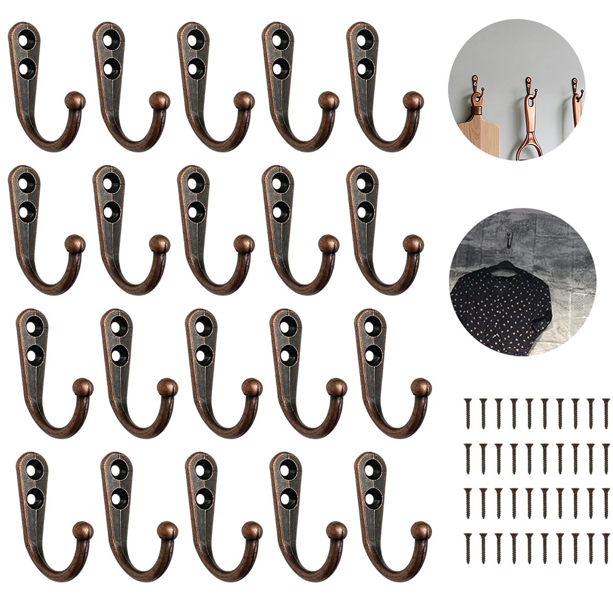 EINICIO - 20 Piezas Perchero Para Pared Ganchos Vintage Para Hogar Baño-Cobre rojo