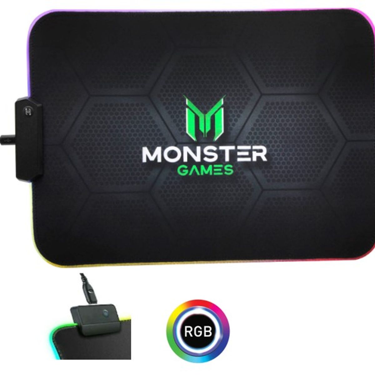 MONSTER - Mouse Pad Gamer Luz Led Rgb Monster Game Speed 35x25cm Pa351