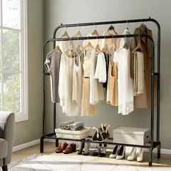 MOMO - Perchero Organizador Colgante De Ropa Doble Barra Tendedero negro