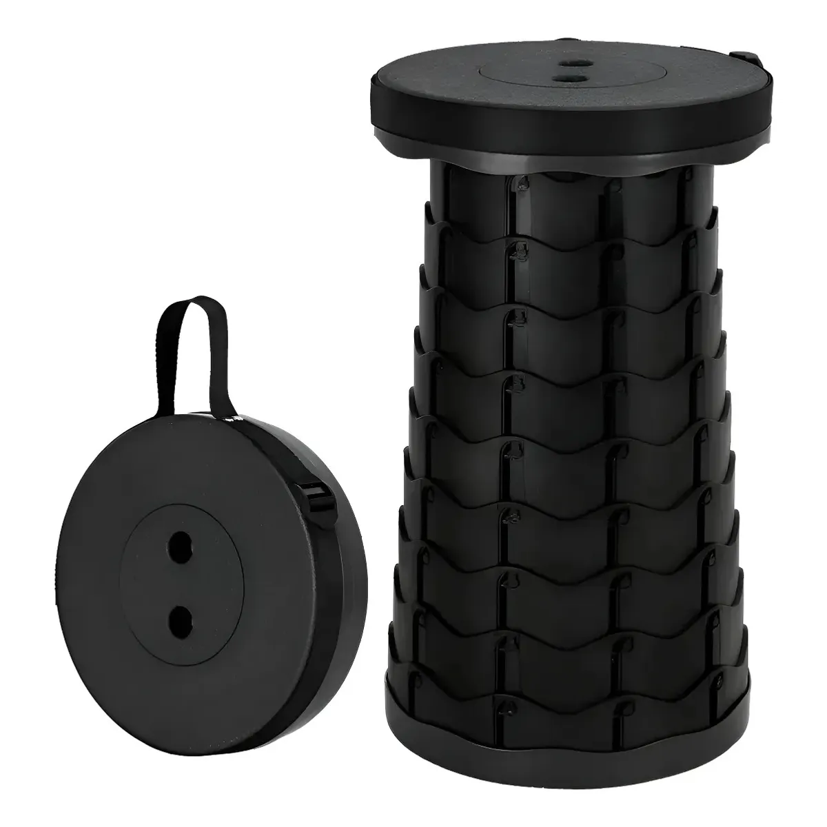 NO LOGO - Taburete Plegable Telescópico Portátil Altura Ajustable Negro
