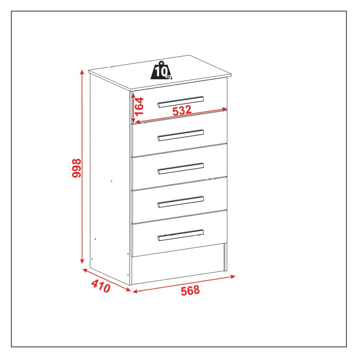 ALTAVISION - Cómoda Prado 5 Cajones Altavision