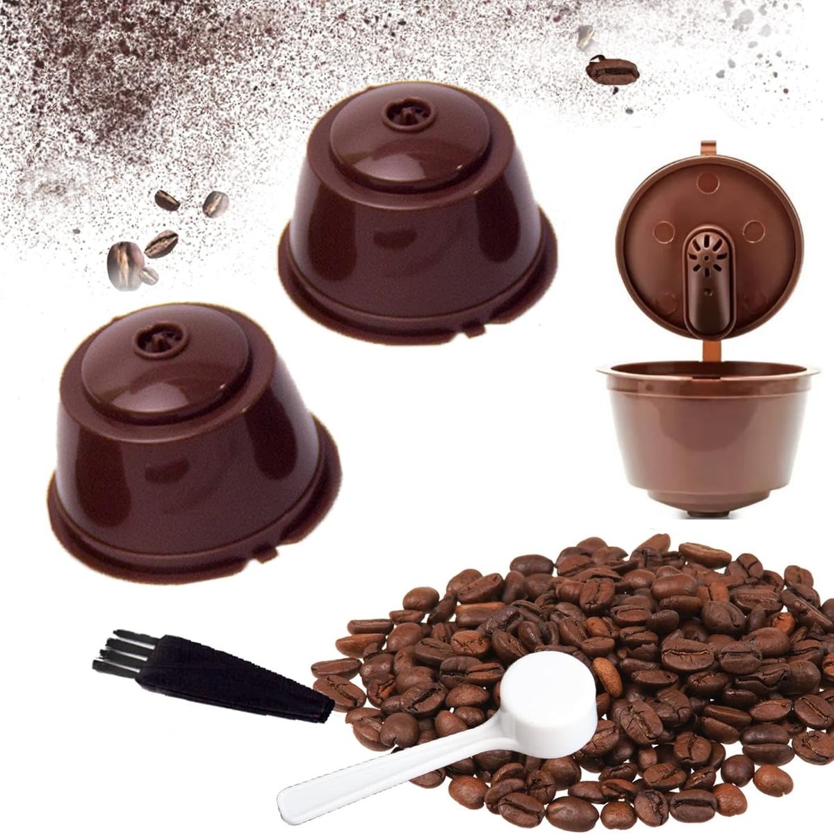 3 Capsulas Café Reutilizables compatibles con Dolce Gusto + Cuchara+ Cepillo, marca KUANGYE - Foto Principal