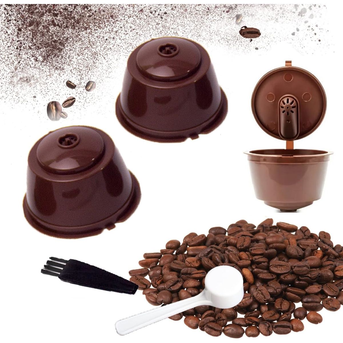 3 Capsulas Café Reutilizables compatibles con Dolce Gusto + Cuchara+ Cepillo, marca KUANGYE - Foto Principal