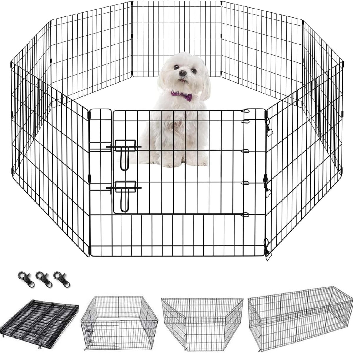 KUANGYE - Corral Para Mascotas Jaula De Perros Gatos Plegable Metal Negro  24×24in 8pcs